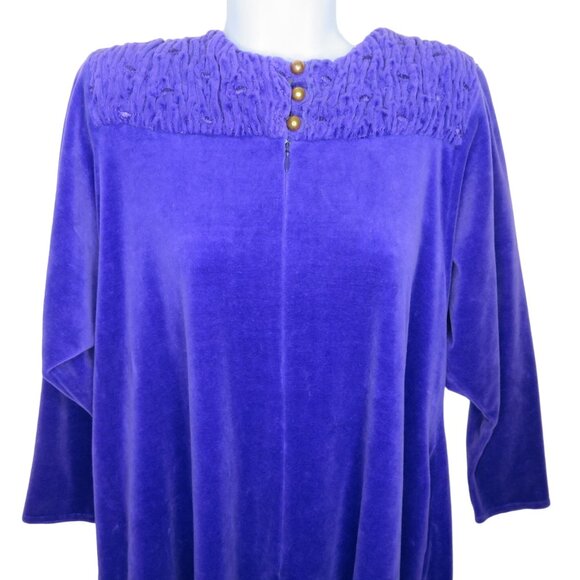 David Brown for I. Magnin & Co. Purple Velour Long Sleeve Caftan Robe Pockets - Picture 15 of 16